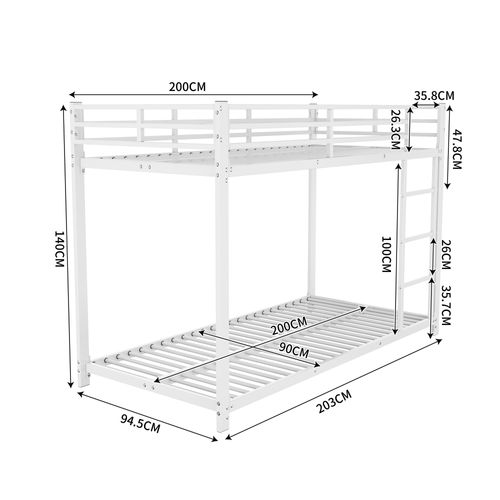 Lit Superposé Pour Enfants 90 X 200 Cm, Lit Simple, 2 Sommiers, Forme Classique, En Fer Blanc
