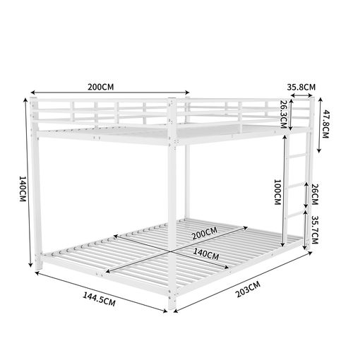 Lit Superposé Enfant 140 X 200 Cm, Lit Double, 2 Sommiers, Forme Classique, En Fer Blanc