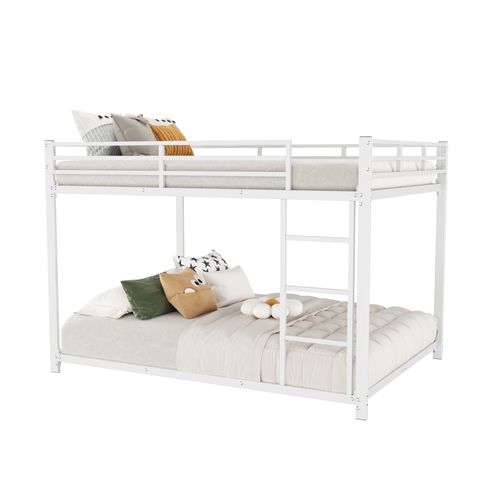 Lit Superposé Enfant 140 X 200 Cm, Lit Double, 2 Sommiers, Forme Classique, En Fer Blanc