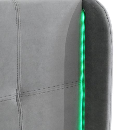 Lit Double 140x200 Cm, Tête Matelassés, Bande LED 16 Couleurs Sur Les Côtés, Velours Gris