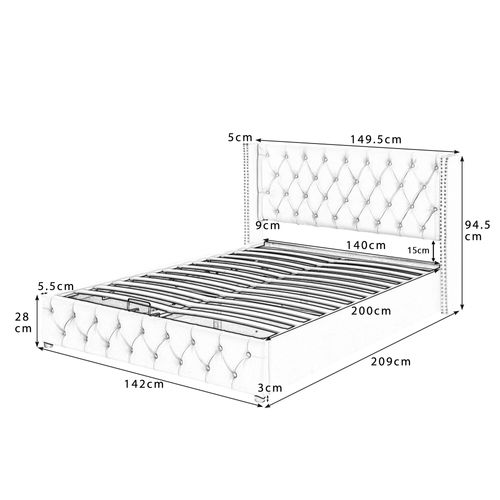Lit Double 140x200 Cm Lit Coffre Avec Rangement, Bordure En Flanelle Et Sommier, Velours Beige