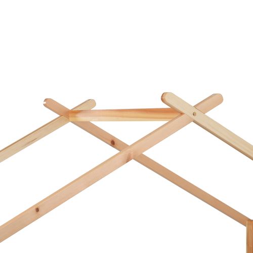 Lit Cabane Enfant 90x200 Cm Avec Lit Gigogne, Cadre De Lit En Pin, Barrière, Sommiers, Naturel