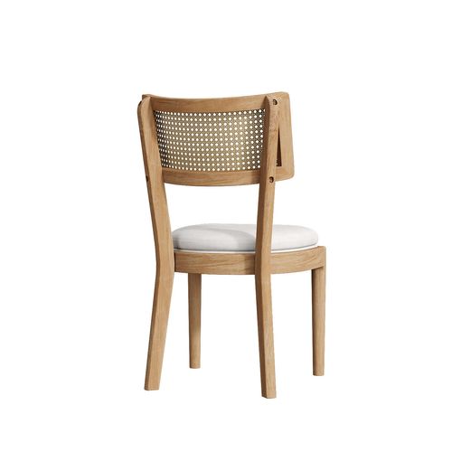 Lot De 2 Chaises 58x50x88cm, Cadre En Bois, Dossier En Rotin, Lin, Couleur Bois+blanc