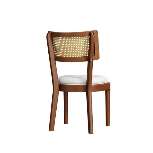 Lot De 2 Chaises 58x50x88cm, Cadre En Bois, Dossier En Rotin, Velours, Couleur Marron+blanc