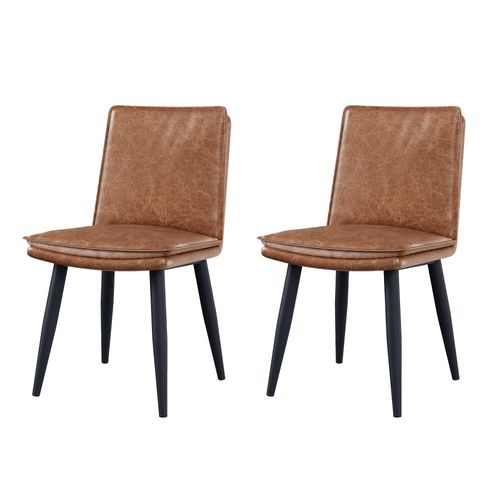 Lot De 2 Chaises 57x49x84cm, Pieds En Métal, Moderne, Anti-taches, Pu, Marron+noir