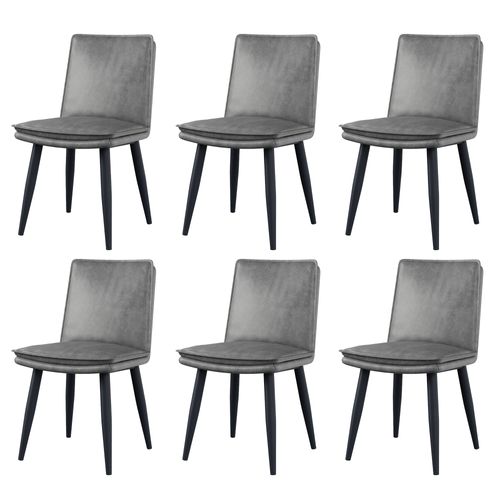 Lot De 6 Chaises 57x49x84cm, Pieds En Métal, Moderne, Anti-taches, Pu, Gris+noir