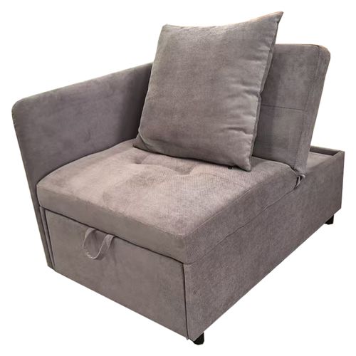 Fauteuil Convertible 177x68x65cm, Design 3-en-1 Transformable, Dossier Réglable, Lin, Métal, Gris