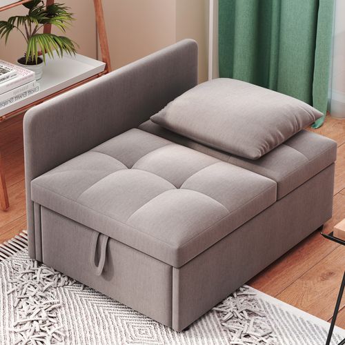 Fauteuil Convertible 177x68x65cm, Design 3-en-1 Transformable, Dossier Réglable, Lin, Métal, Gris