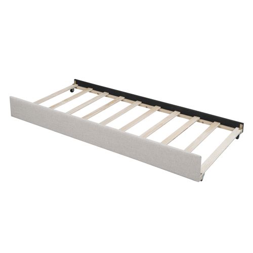 Lit Gigogne 90 X 200(190)cm, Lit Extensible 2 En 1 Sur Roulettes, Dossier, Accoudoir, Lin, Beige