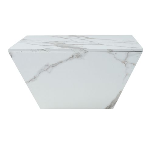 Table Basse 70*70*37cm, Table De Salon Trapézoïdal, 2 Tiroirs Spacieux, Motif De Marbre, En Mdf