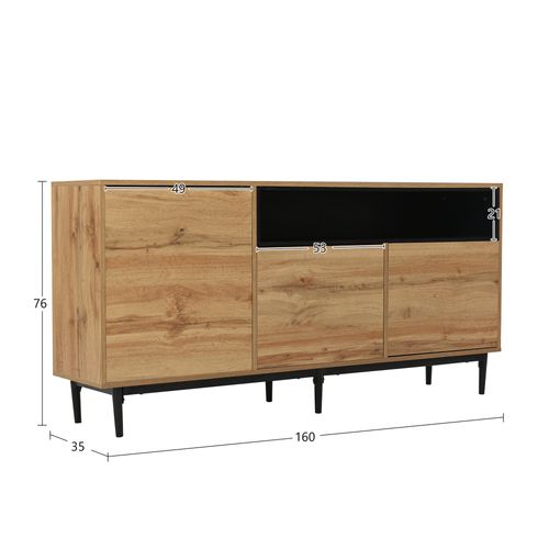Buffet Moderne 160 X 35 X 76 Cm, 3 Portes Et Étagères, Robuste Et Fiable, Mdf, Bois Et Noir
