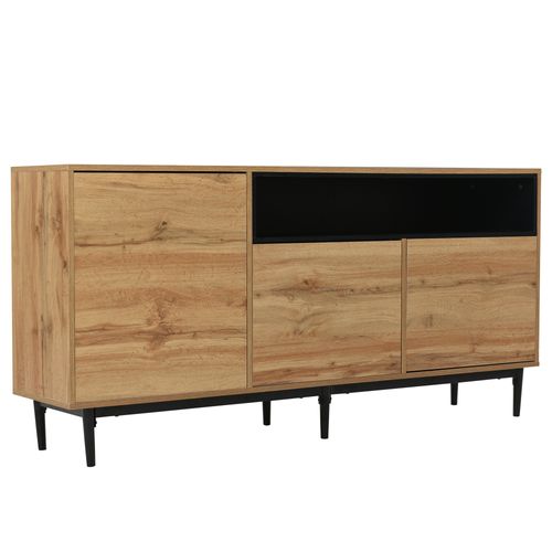 Buffet Moderne 160 X 35 X 76 Cm, 3 Portes Et Étagères, Robuste Et Fiable, Mdf, Bois Et Noir