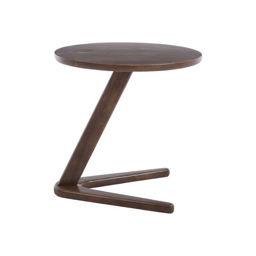 Table d'appoint Ronde Bois 50x50x50cm, Pieds De Support Uniques En Forme De Z, Marron