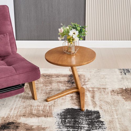 Table basse Ronde En Bois 50x50x50cm, Pieds De Support Uniques En Forme De Z, Couleur Bois