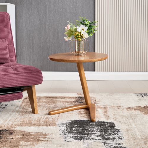 Table basse Ronde En Bois 50x50x50cm, Pieds De Support Uniques En Forme De Z, Couleur Bois