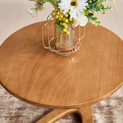 Table basse Ronde En Bois 50x50x50cm, Pieds De Support Uniques En Forme De Z, Couleur Bois