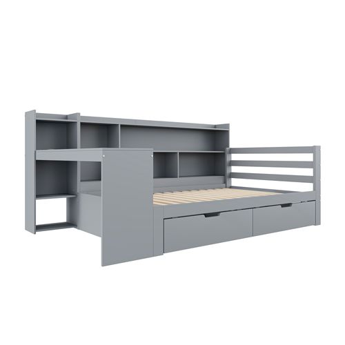 Lit Enfant 90x200 Cm - Simple, Bureau, Bibliothèque, Rangement, Bois - Gris