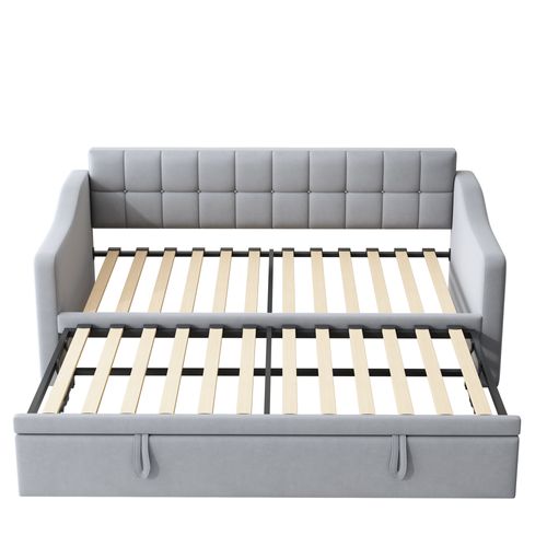 Lit Gigogne 90/180x190 Cm - Simple, Tiroir, Poche, USB, Velours - Gris Clair