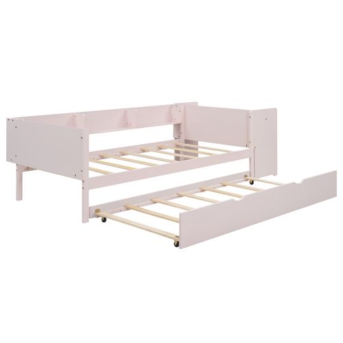 Lit Gigogne 90x200 Cm - Lit Simple Et Enfant Avec Bureau Intégré Et 3 Étagères - Rose