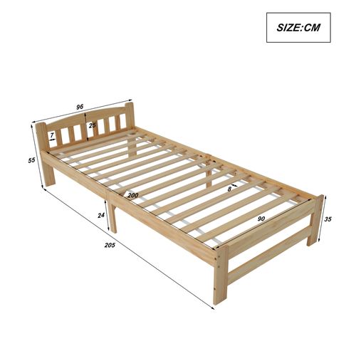 Lit Simple Pour Enfant 90x200 Cm - Lit Avec Tête De Lit Et Sommier à Lattes - Pin - Naturel