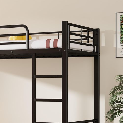 Lit Superposé 90x200 Cm - Lit Ado Avec Lit Gigogne 90x190 Cm - Fer + Métal - Noir