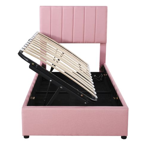 Lit Coffre 90x200 Cm - Lit Enfant Avec Coffre Intégré - Lin - Rose