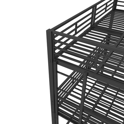 Lit Superposé 90x200 Cm - Lit Enfant Triple Sécurisé - Métal - Noir