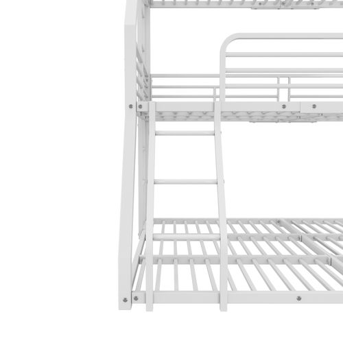 Lit Superposé 90x200 Cm - Lit Enfant Triple Sécurisé - Métal - Blanc