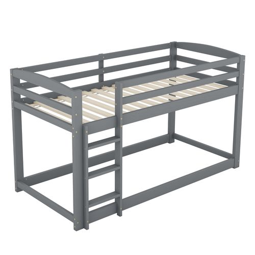 Lit Superposé 90x200 Cm - Lit Simple Avec Cadre Robuste Et Lattes - Pin + Mdf - Gris