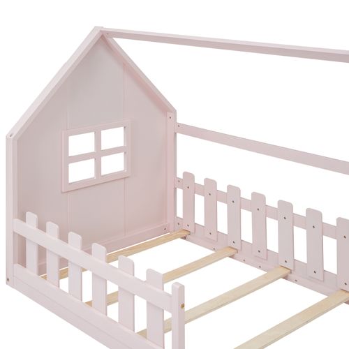 Lit Cabane 90 X 200 Cm - Lit Simple Bas Avec Barrières - Pin + Mdf - Blanc