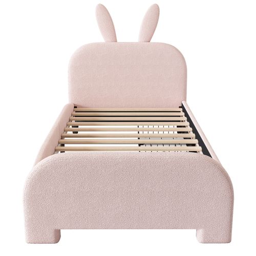 Lit Avec Rangement 90 X 200 Cm - Lit Simple Forme Lapin Avec Tiroirs - Peluche + Mdf - Rose