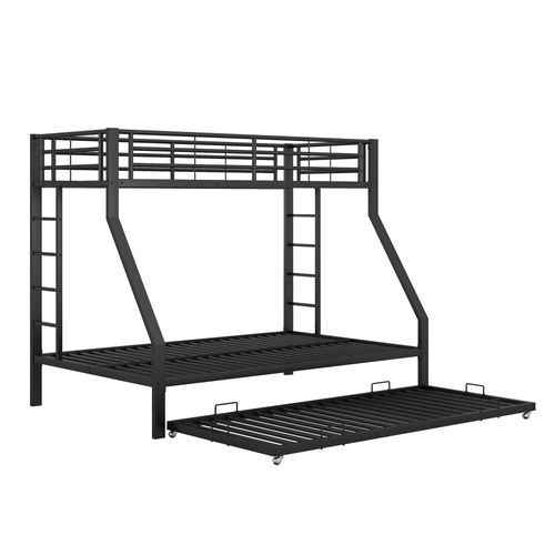 Lit Superposé 90/140x200 Cm - Lit Avec Lit Gigogne Et Escaliers - Métal - Noir