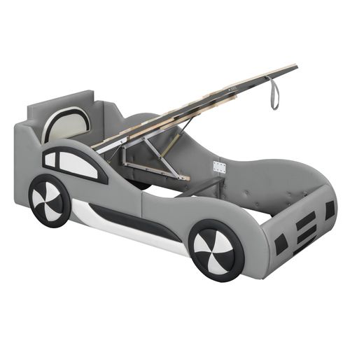 Lit Coffre 90x200 Cm - Lit Simple Avec Rangement Sous Le Lit - Pu + Mdf - Gris