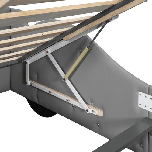 Lit Coffre 90x200 Cm - Lit Simple Avec Rangement Sous Le Lit - Pu + Mdf - Gris