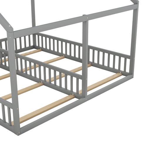 Lit Cabane 90 X 200 Cm - Lit Enfant Avec Cadre En Pin - Gris