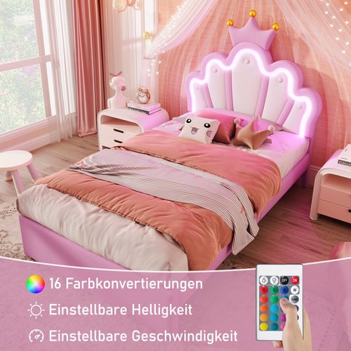 Lit Simple Pour Enfant 90 X 200 Cm - Lit Enfant Avec Rembourrage Et 2 Rangements - Pu + Mdf - Rose
