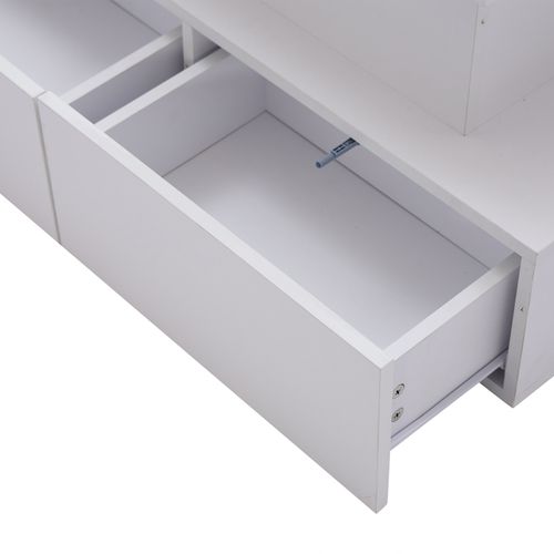 Table Basse, LED Intégrée, 4 Tiroirs, Grand Rangement, Design Moderne, Blanc