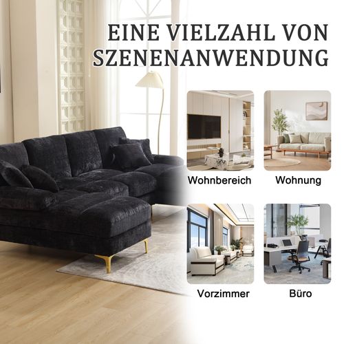 Canapé D'angle 4 Places - U-shape - Mousse Rembourrée - Contreplaqué - Métal - Noir