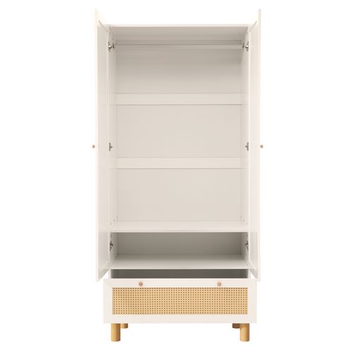 Armoire 85.5*52*180.5cm, Armoire Avec Rangement, Étagère, 2 Portes, Tiroir De Rotin, Mdf, Pb, Blanc