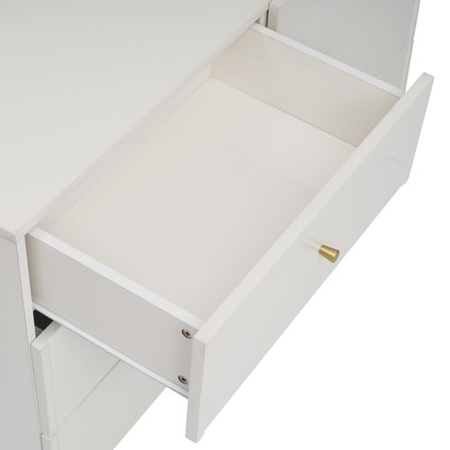 Commode 6 Tiroirs 120*40*85cm, Meuble Salon, 5 Pieds Métalliques, En Métal Et Pb, Blanc