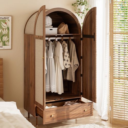 Armoire 79*50*175cm, Armoire Avec Rangement, 1 Étagère, 2 Portes Battantes, 1 Tiroir, Mdf, Brun