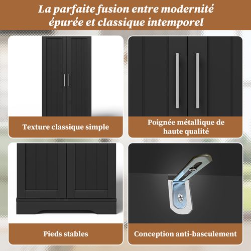 Armoire De Cuisine 120x60x40cm, Buffet Haut, LED à Capteur, Étagères, 2 Portes, Mdf, Noir