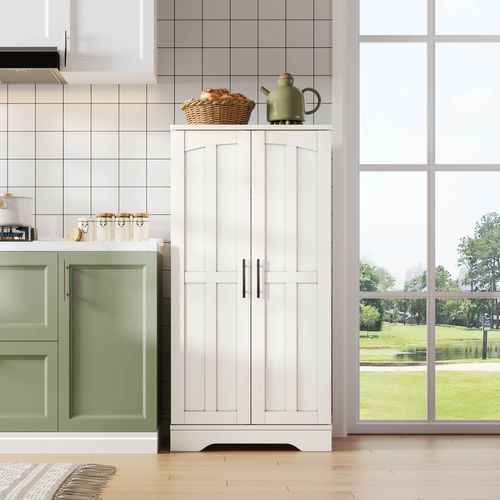 Armoire De Cuisine 120x60x40cm, Buffet Haut, Étagères, Portes Avec Rangement, LED, Mdf, Blanc