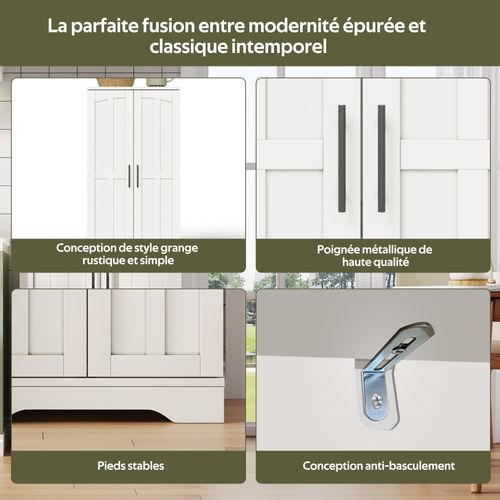Armoire De Cuisine 120x60x40cm, Buffet Haut, Étagères, Portes Avec Rangement, LED, Mdf, Blanc
