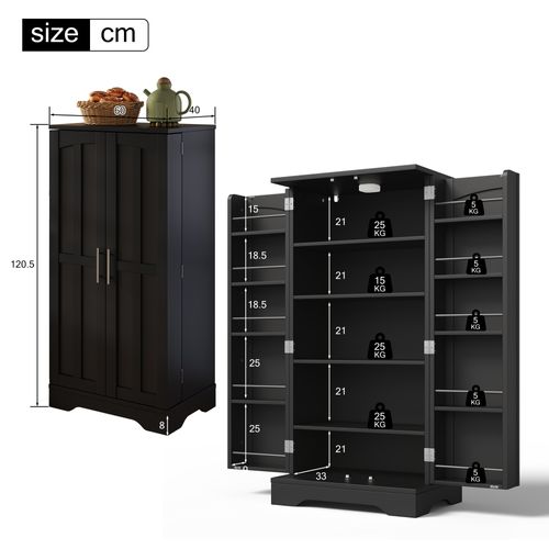 Armoire De Cuisine 120x60x40cm, Buffet Haut, Étagères, LED, Portes Avec Rangement, Mdf, Noir