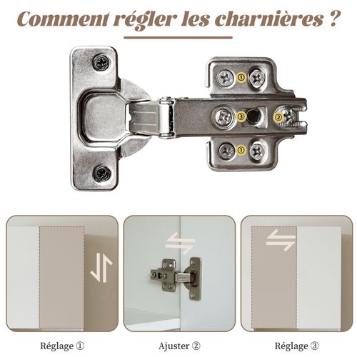 Buffet De Cuisine 59.5x45x200cm, Buffet Haut, 2 Porte, 2 Tiroir, Étagères Coulissant, Mdf, Pb, Blanc