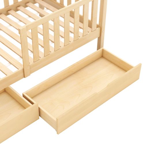 Lit Cabane 90x200 Cm Avec Tiroirs Et Sommier à Lattes, Pin Massif, Naturel