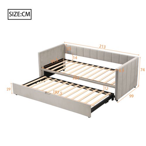 Lit Gigogne Lit Enfant 90/180x200 Cm Avec Sommiers, Multifonction, Velours Gris