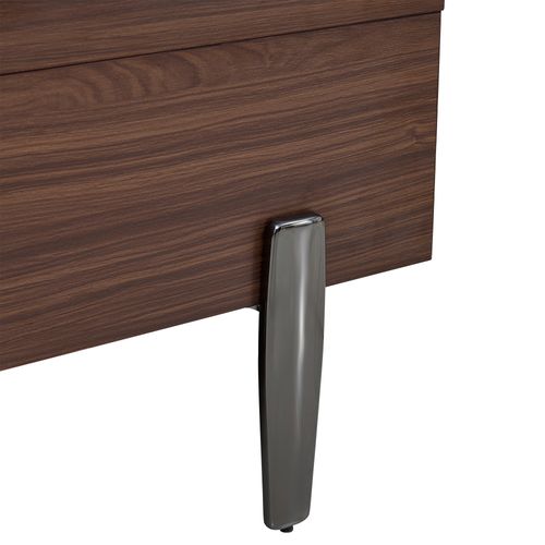 Table Basse Moderne Avec Tiroirs Et Plateau En Foncé Effet Marbre Verre, Pied En Métal, Bois Brun