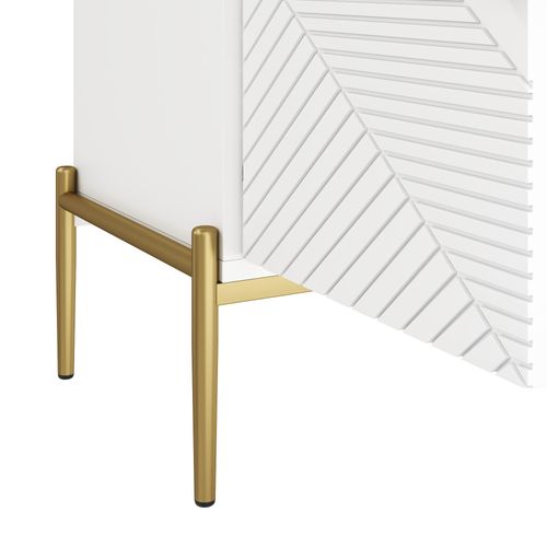 Buffet Moderne 162x40x80 Cm Avec 4 Portes, Poignées Dorées Et Pieds En Métal, Mdf Blanc